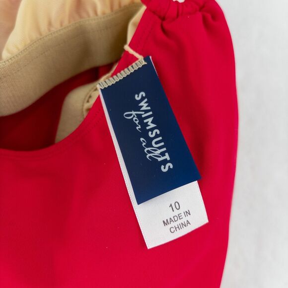 Swimsuits For All Pink Blouson Tankini Swim Top Sz 10 Shelf Bra Geometric Hem - Picture 7 of 8